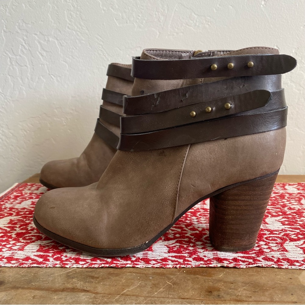 MADDEN GIRL Strappy Brown Heeled Booties - Picture 2 of 12